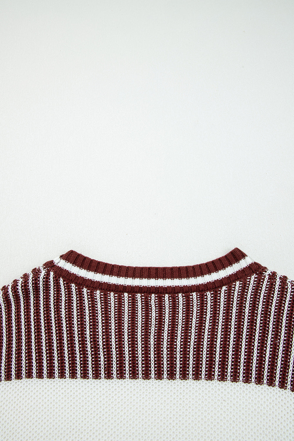 Brown Two Tone Striped Patchwork Drop Shoulder Sweater