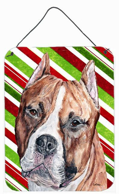 Staffordshire Bull Terrier Staffie Candy Cane Christmas Wall or Door Hanging Prints Aluminum Metal Sign Kitchen Wall Bar Bathroom Plaque Home Decor Front Door Plaque, 12x16, Multicolor