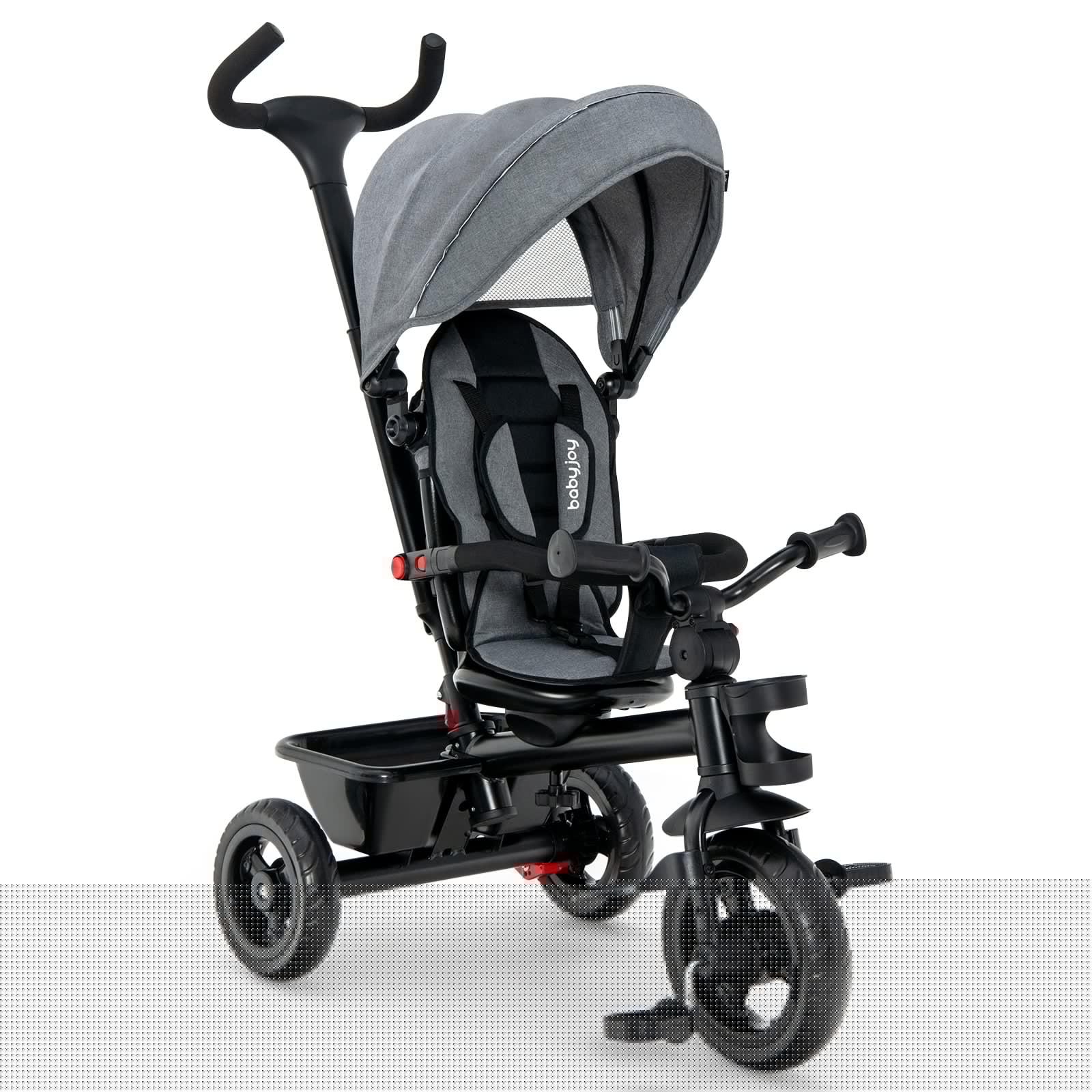 4-in-1 Baby Tricycle Toddler Trike with Convertible Seat-Gray