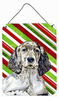 English Setter Candy Cane Holiday Christmas Wall or Door Hanging Prints Aluminum Metal Sign Kitchen Wall Bar Bathroom Plaque Home Decor Front Door Plaque, 12x16, Multicolor