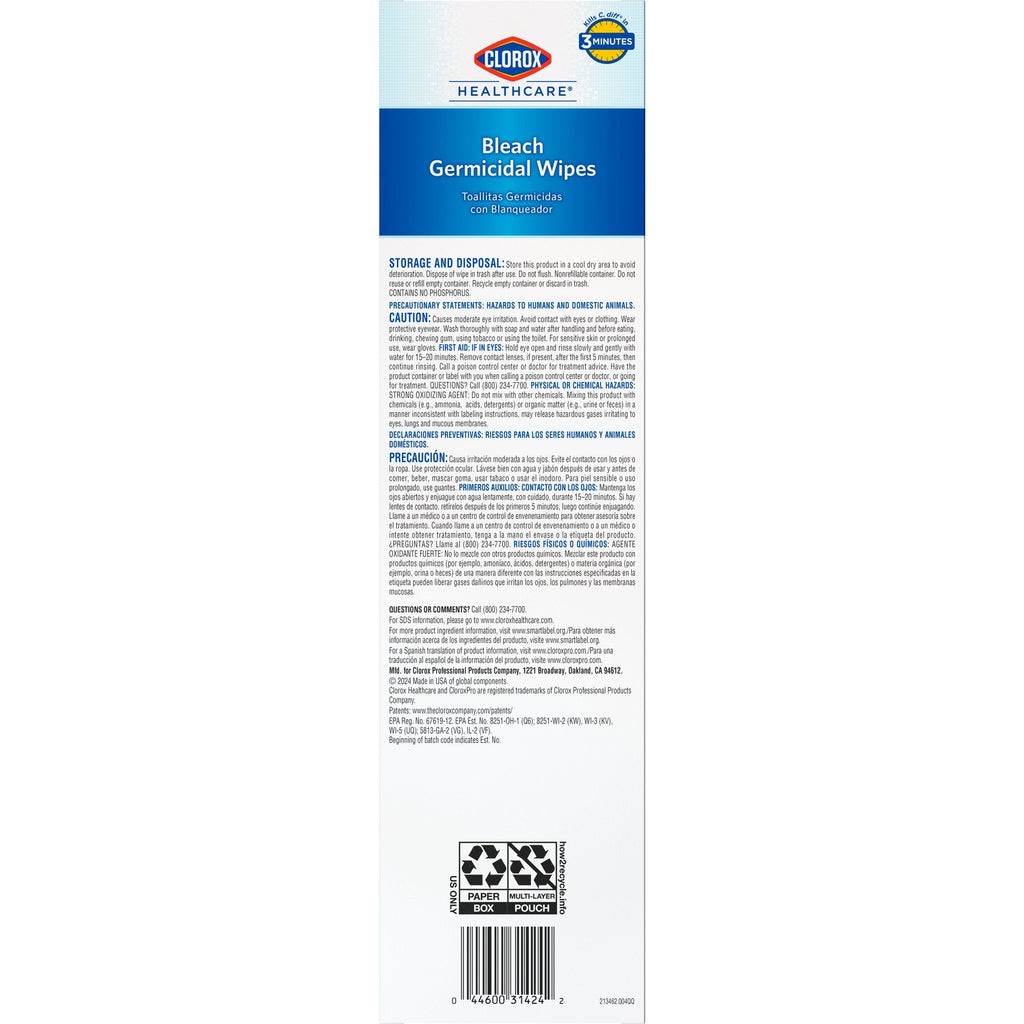 Clorox Healthcare® Bleach Germicidal Wipes, Individual Packets Box of 50 31424