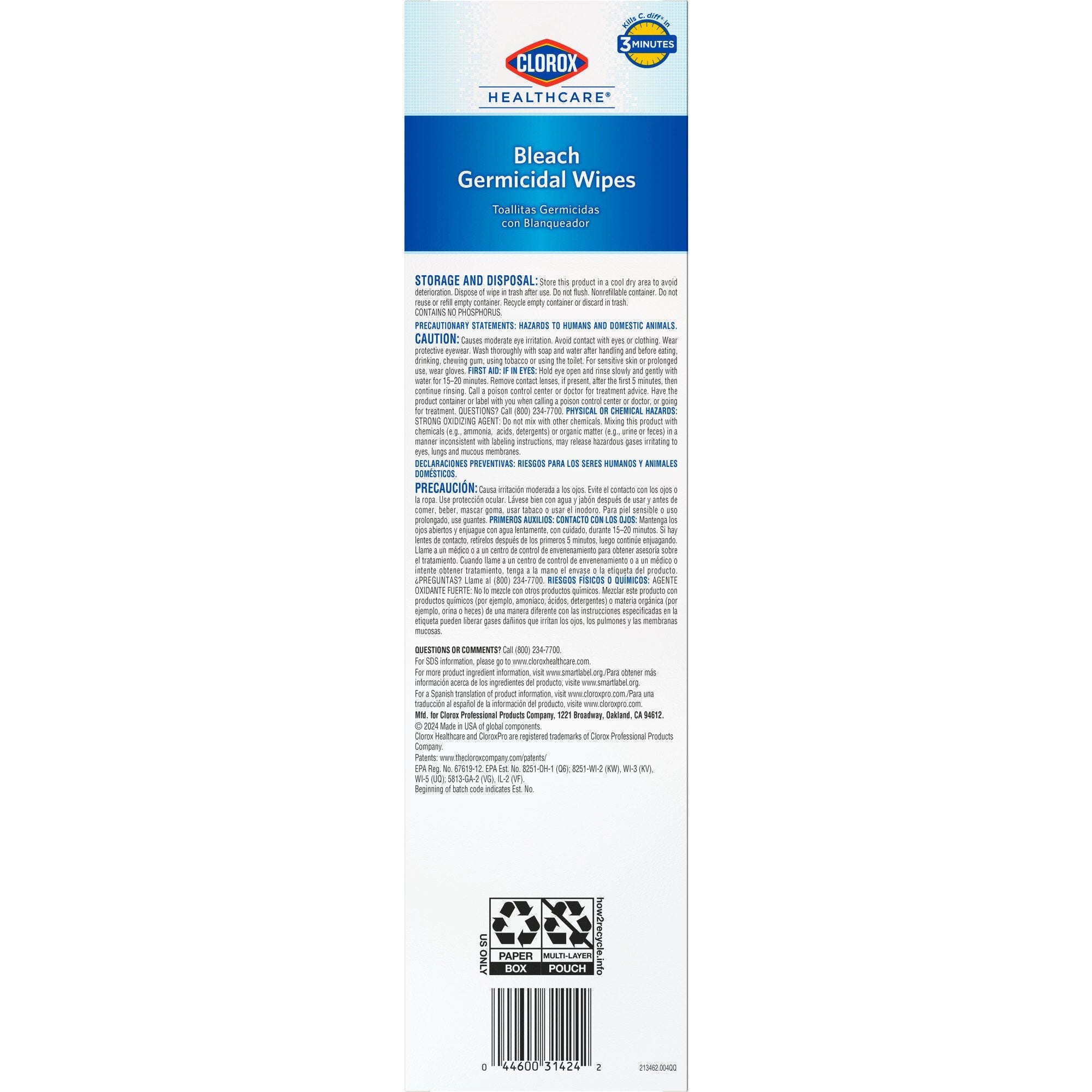 Clorox Healthcare® Bleach Germicidal Wipes, Individual Packets Box of 50 31424