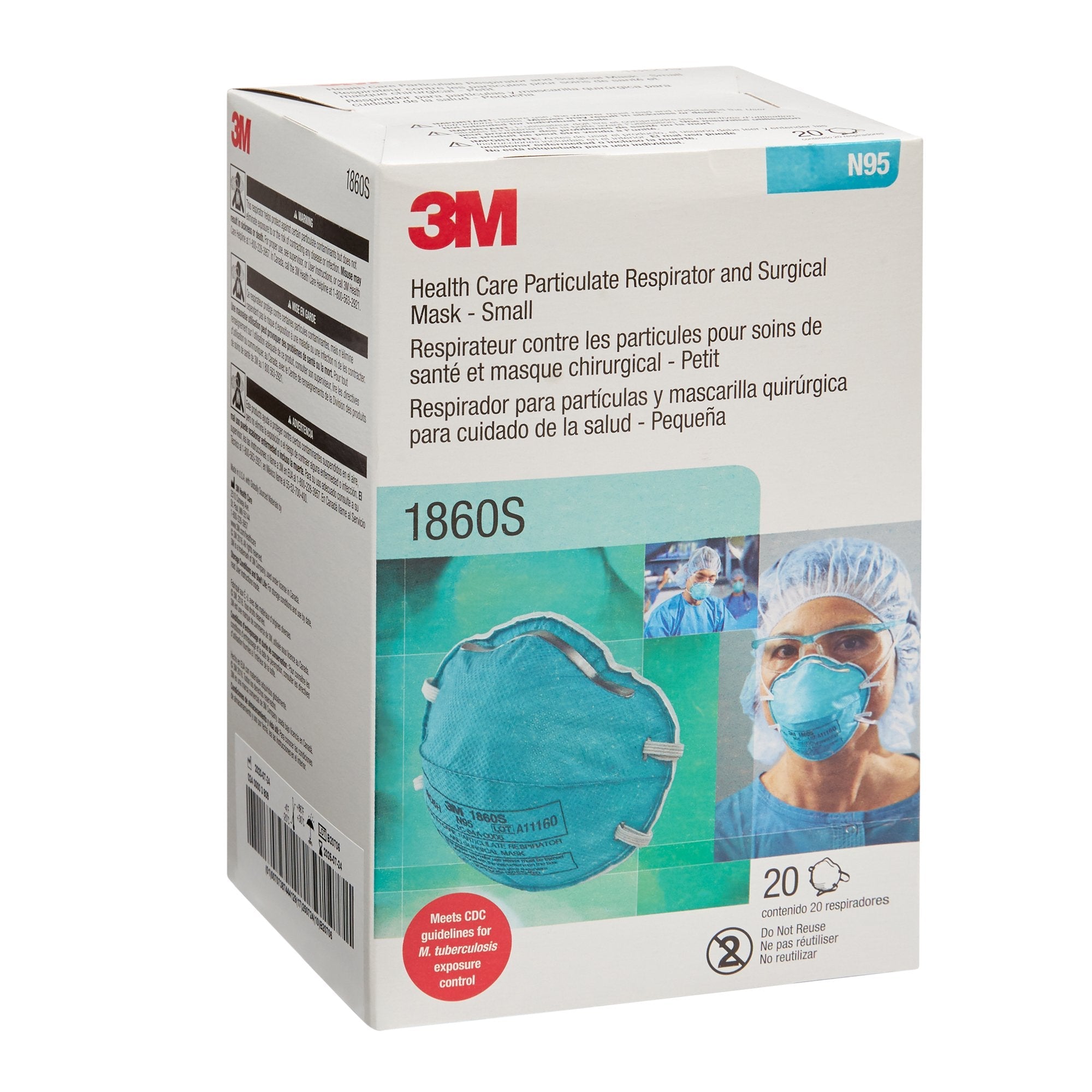 3M 3M Particulate Respirator and Surgical Mask, Small 1860S, Case of 120