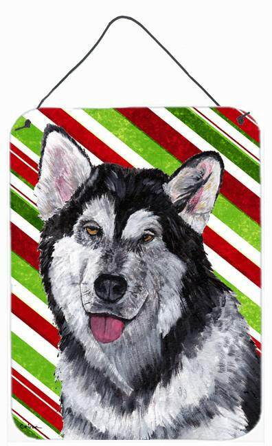 Alaskan Malamute Candy Cane Holiday Christmas Wall or Door Hanging Prints Aluminum Metal Sign Kitchen Wall Bar Bathroom Plaque Home Decor Front Door Plaque, 12x16, Multicolor