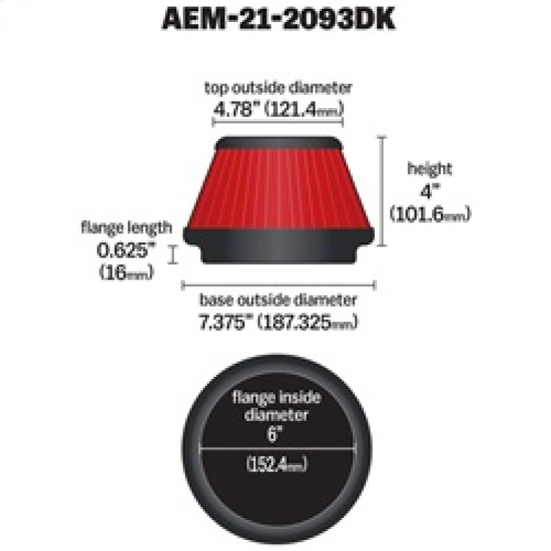 AEM Induction AEM 6 inch x 4 inch DryFlow Tapered Conical Air Filter 21-2093DK