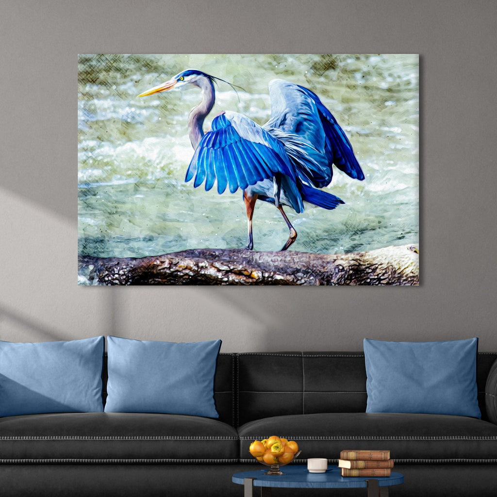 Beach Blue Heron Canvas Wall Art II - PhishStones Products