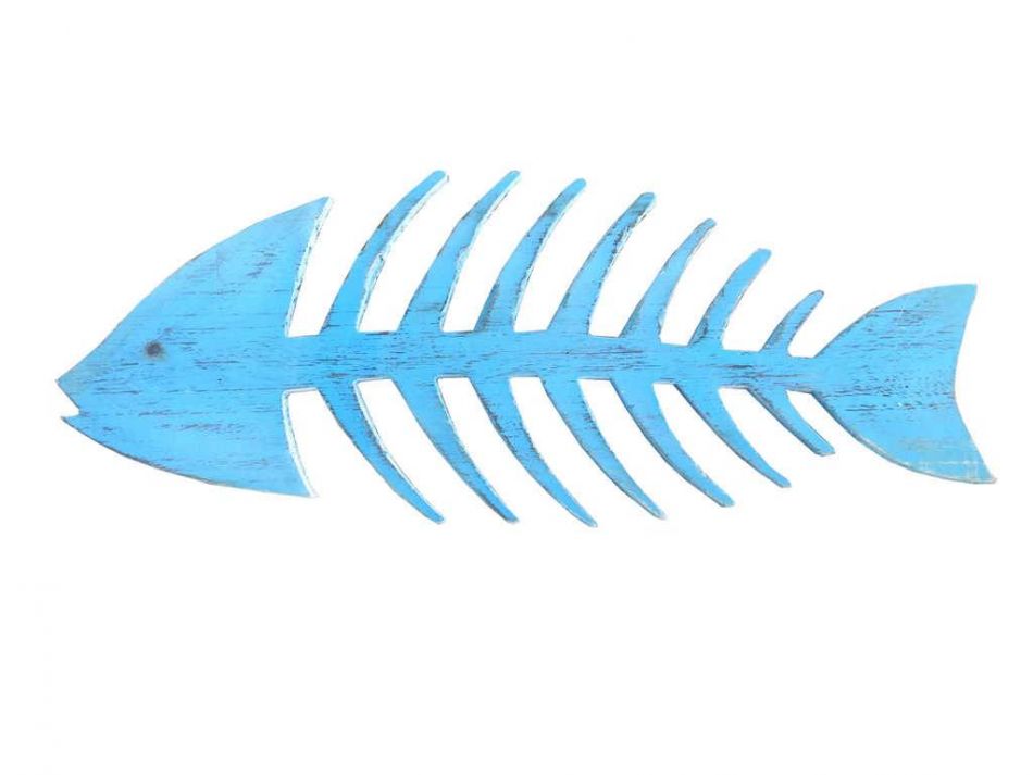 Wooden Rustic Light Blue Fishbone Wall Mounted Decoration 25""