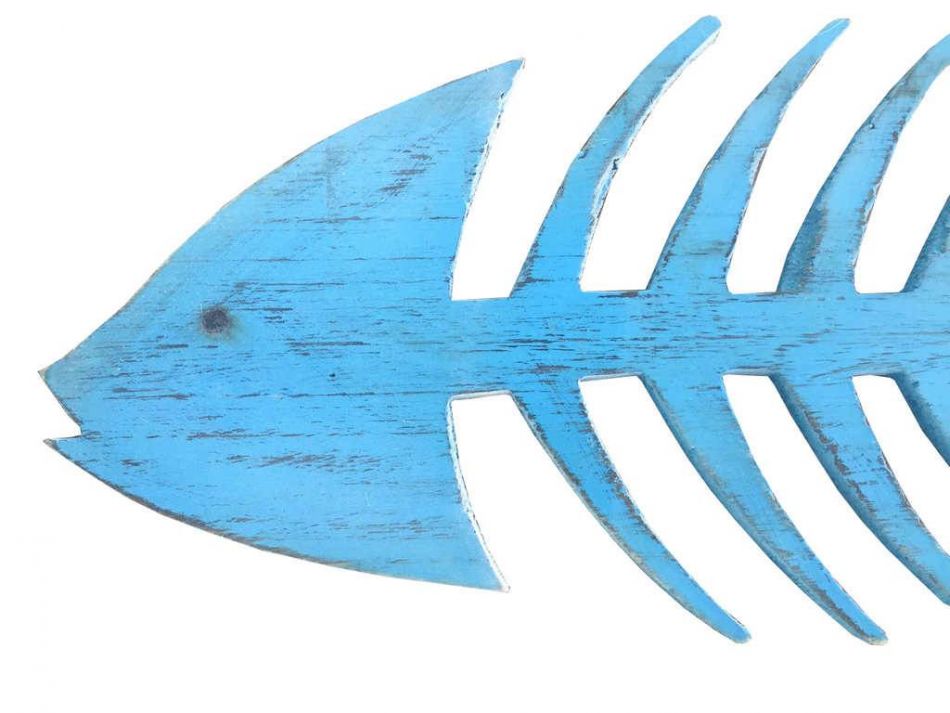 Wooden Rustic Light Blue Fishbone Wall Mounted Decoration 25""