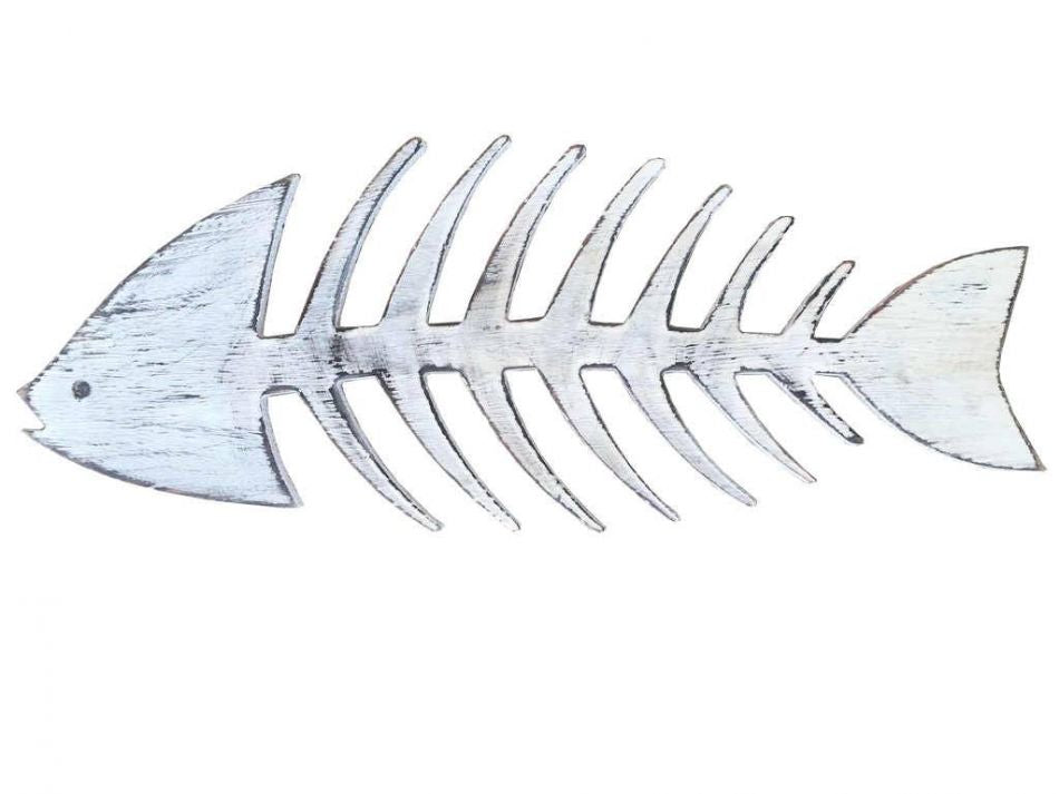 Wooden Whitewashed Fishbone Wall Mounted Decoration 25""