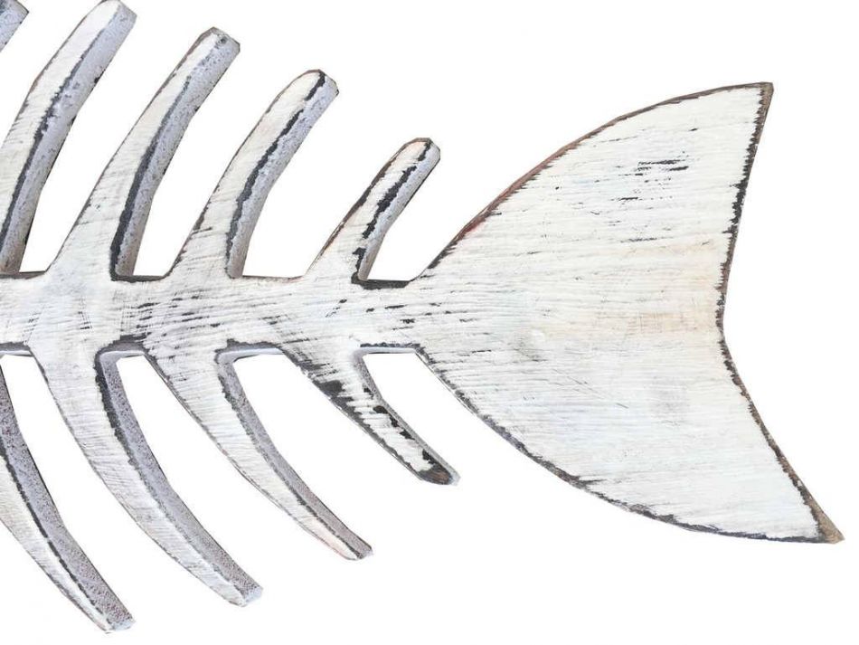 Wooden Whitewashed Fishbone Wall Mounted Decoration 25""