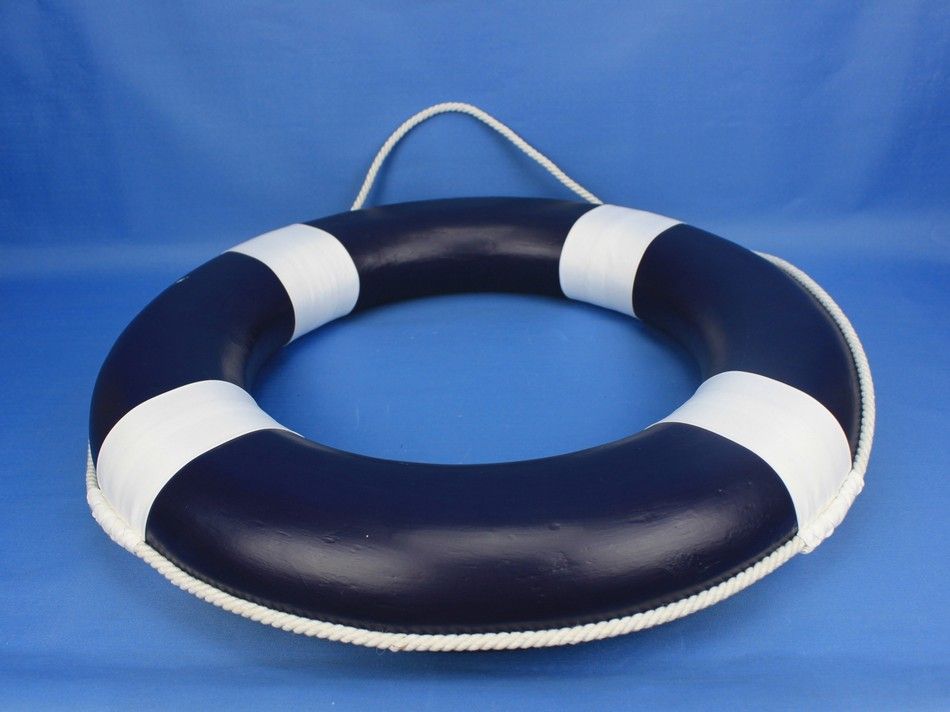 Dark Blue Painted Decorative Lifering with White Bands 20""