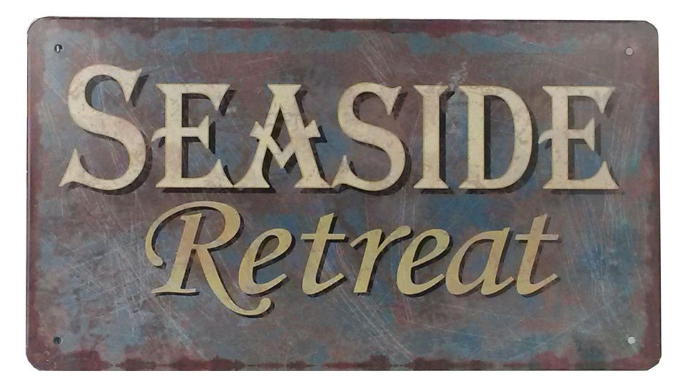 Rustic Tin Seaside Retreat Beach Sign 10""
