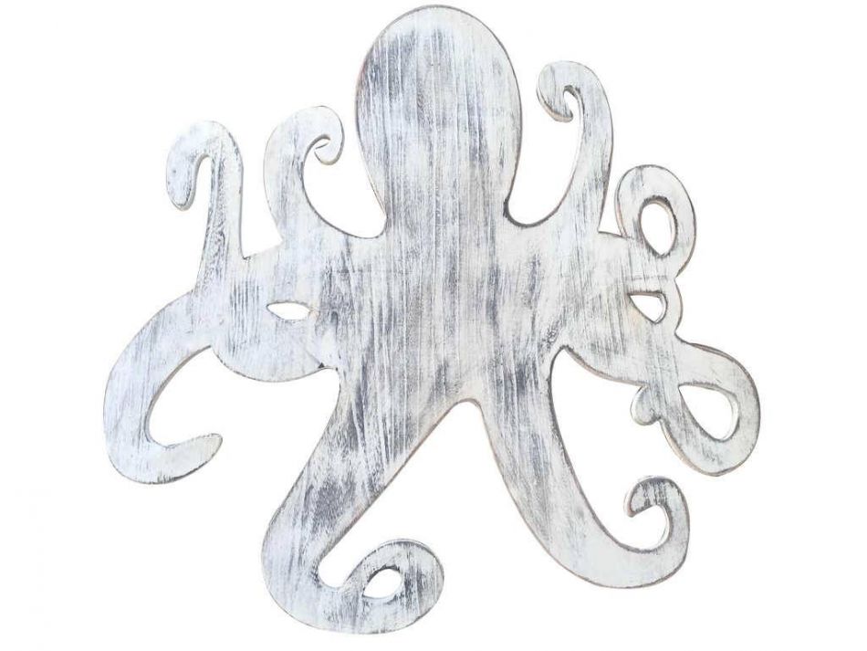 Wooden Whitewashed Octopus Wall Mounted Decoration 25""