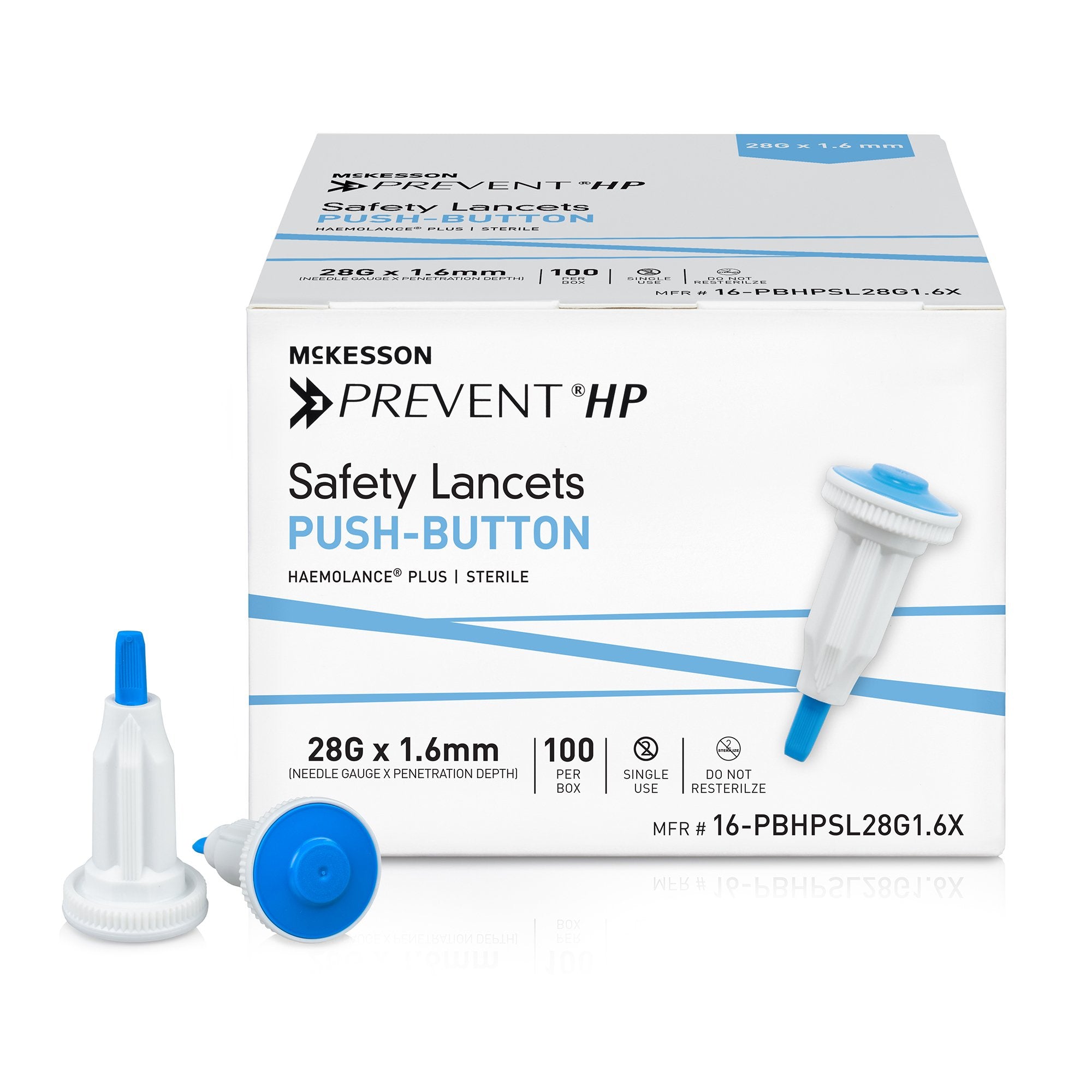 Safety Lancet McKesson Prevent® HP 28 Gauge Retractable Push Button Activation Finger - 16-PBHPSL28G1.6X