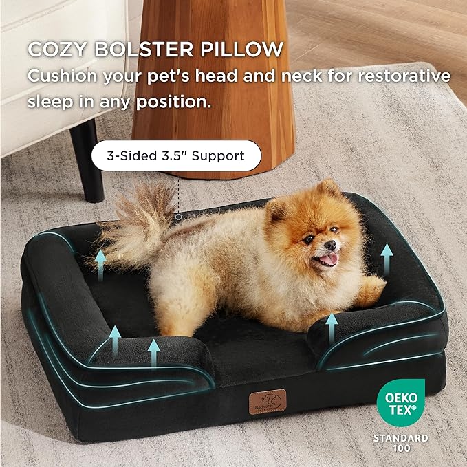 Bedsure Orthopedic Dog Beds for Small Dogs - Washable Small Dog Cat Bed Waterproof, Comfort Pet Couch Sofa with Washable Removable Cover, Pets Bed with Nonskid Bottom, Black, 24" - PhishStones Products