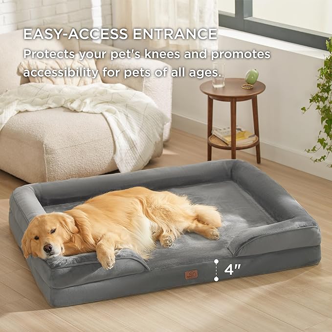 Bedsure XL Plus Orthopedic Dog Bed for Extra Large Dogs - Washable XLarge Dog Cat Bed Waterproof, Comfort Dogs Couch Sofa with Washable Removable Cover, Pet Bed with Nonskid Bottom, Grey, 48" - PhishStones Products