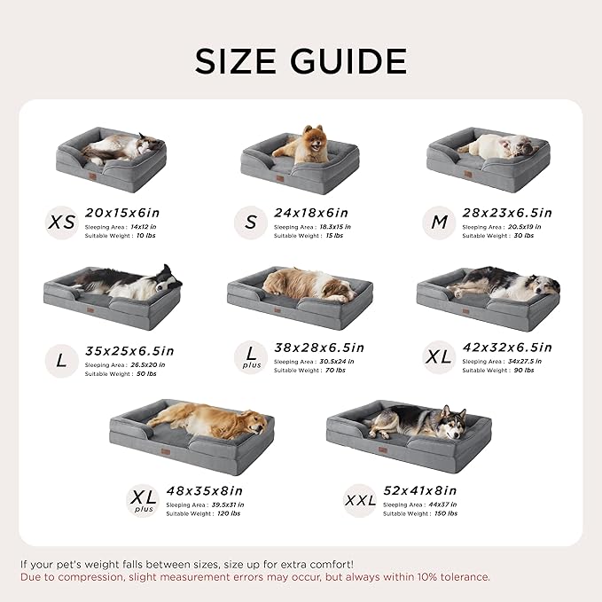 Bedsure XL Plus Orthopedic Dog Bed for Extra Large Dogs - Washable XLarge Dog Cat Bed Waterproof, Comfort Dogs Couch Sofa with Washable Removable Cover, Pet Bed with Nonskid Bottom, Grey, 48" - PhishStones Products