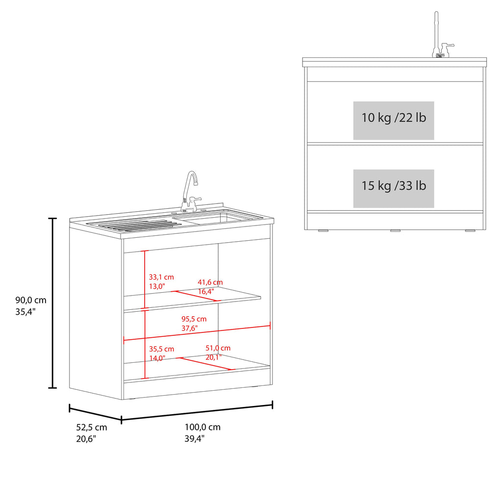 Salento Freestanding Sink, Double Door Cabinet, Two Shelves, White / Black Wengue