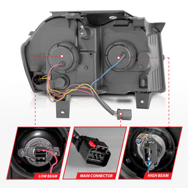 ANZO 05-07 Jeep Grand Cherokee Projector Headlights - w/ Light Bar Switchback Chrome Housing 111544