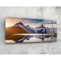 Sunrise Snowy Peaks Mirror Lake Glass Wall Art