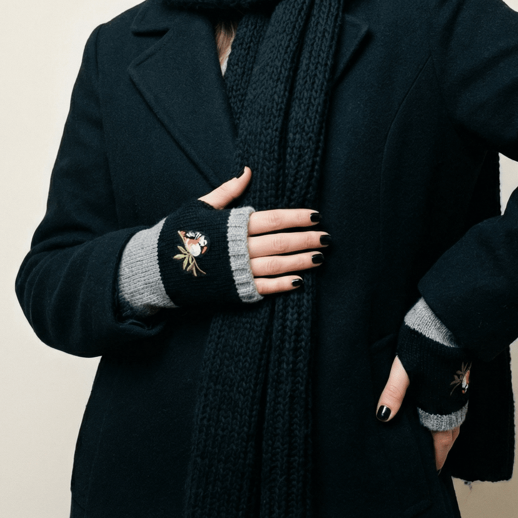 Bird Applique Arm Warmers | Fingerless Gloves in Black, Pink, or Green - PhishStones Products