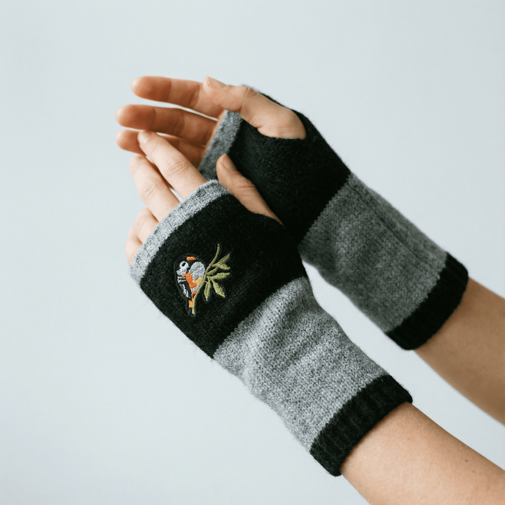 Bird Applique Arm Warmers | Fingerless Gloves in Black, Pink, or Green - PhishStones Products