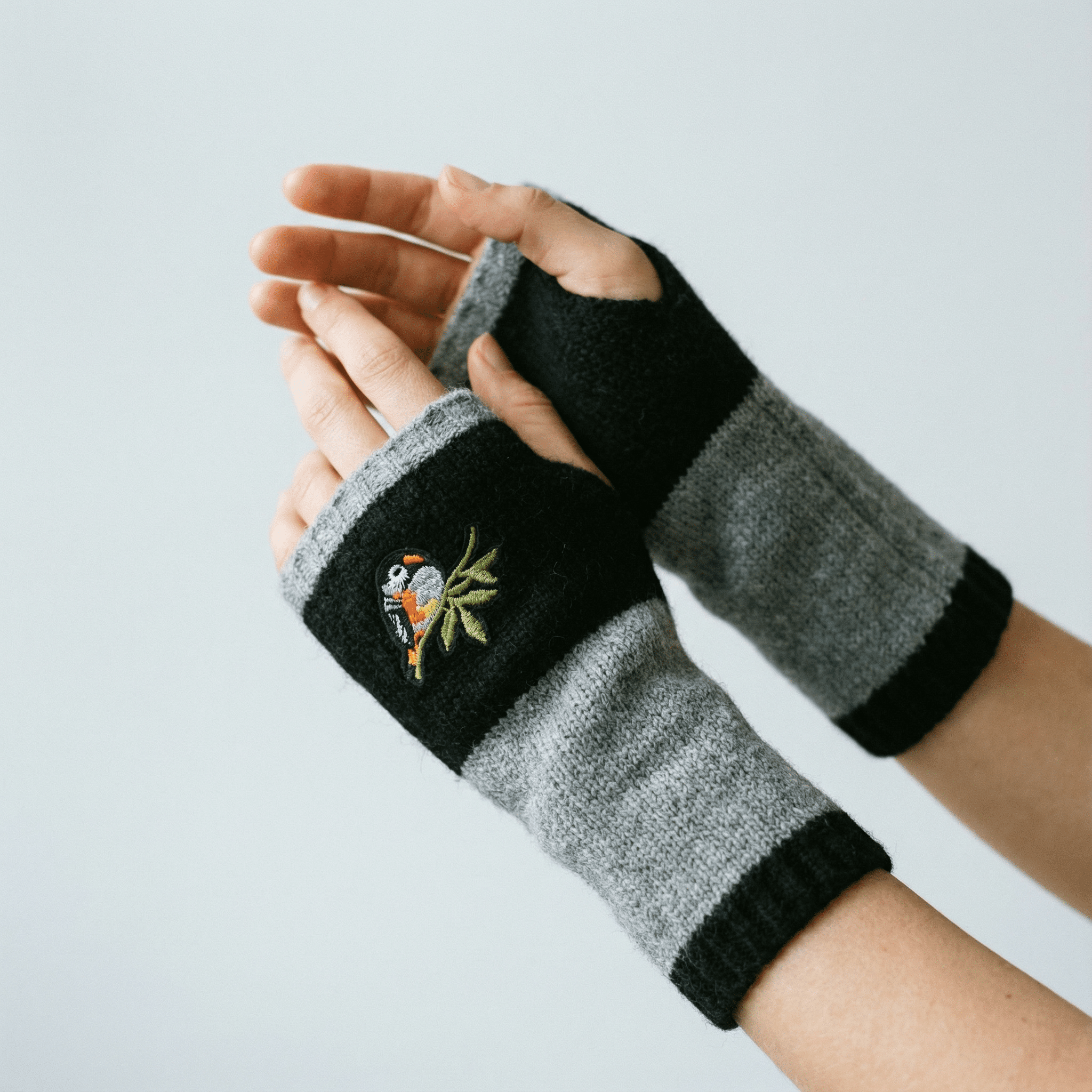 Bird Applique Arm Warmers | Fingerless Gloves in Black, Pink, or Green - PhishStones Products