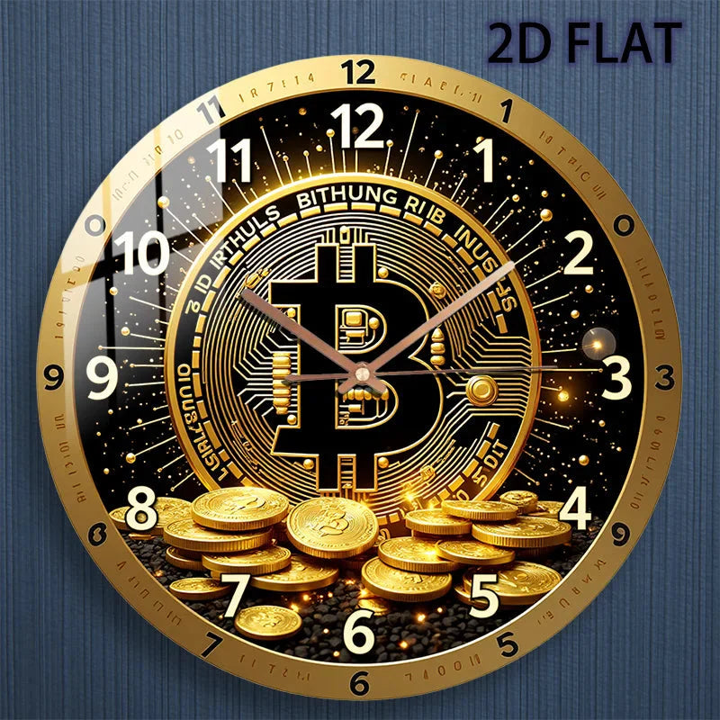 Bitcoin Cryptocurrency Wall Clock - Silent Quartz Movement with Golden ₿ Symbol, Circuit Board & Golden Coin Design - Modern Ho - PhishStones Products