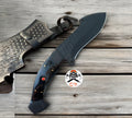 Black - Coated Hand Forged Steel Hunting Knife with Horn Handle and Custom Leather Sheath - PhishStones Products