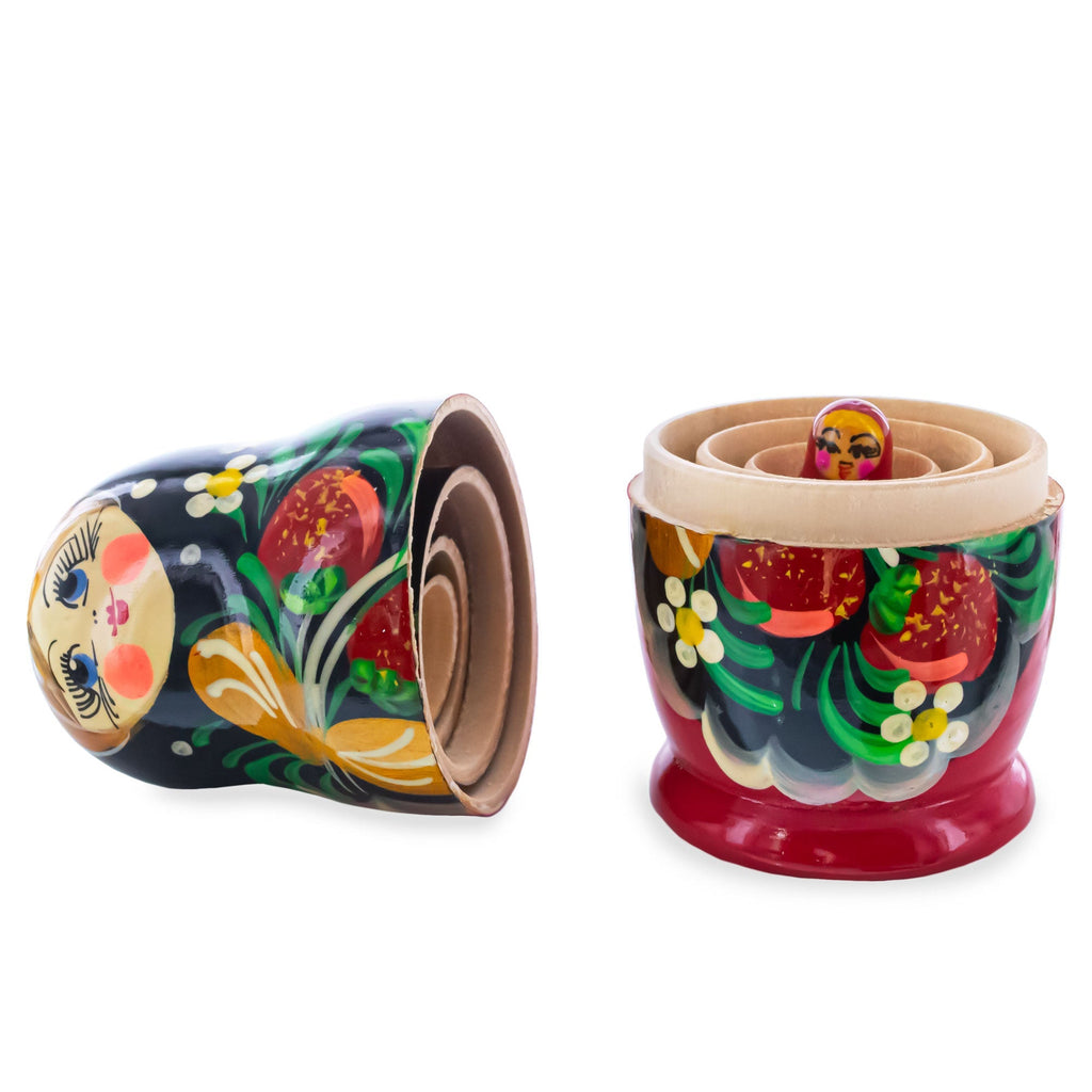 Black Hood with Strawberries Wooden Nesting Dolls - PhishStones Products