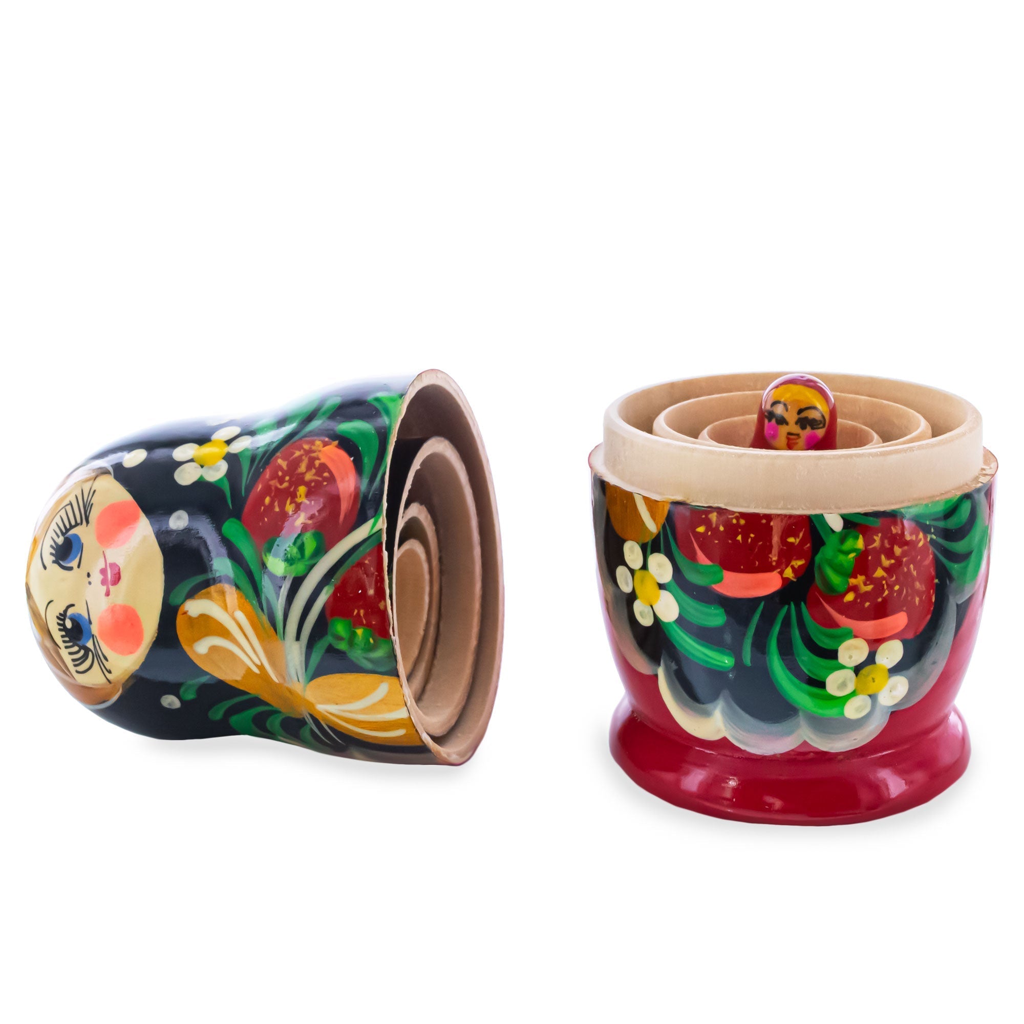 Black Hood with Strawberries Wooden Nesting Dolls - PhishStones Products