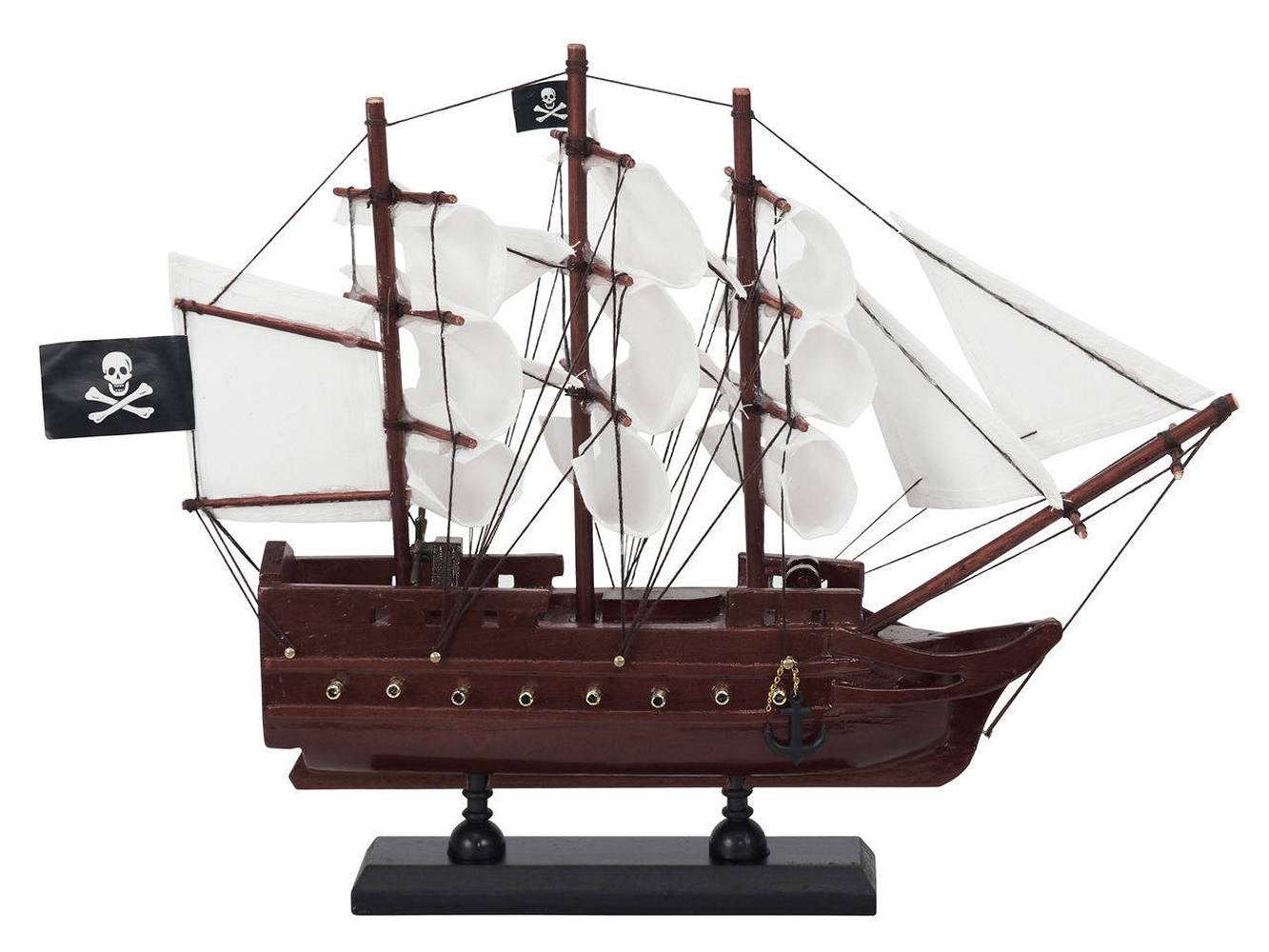 Wooden Black Pearl with White Sails Model Pirate Ship 12""