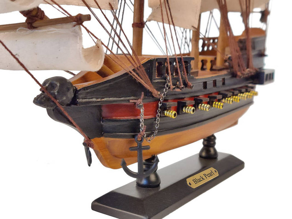 Wooden Black Pearl White Sails Limited Model Pirate Ship 15""