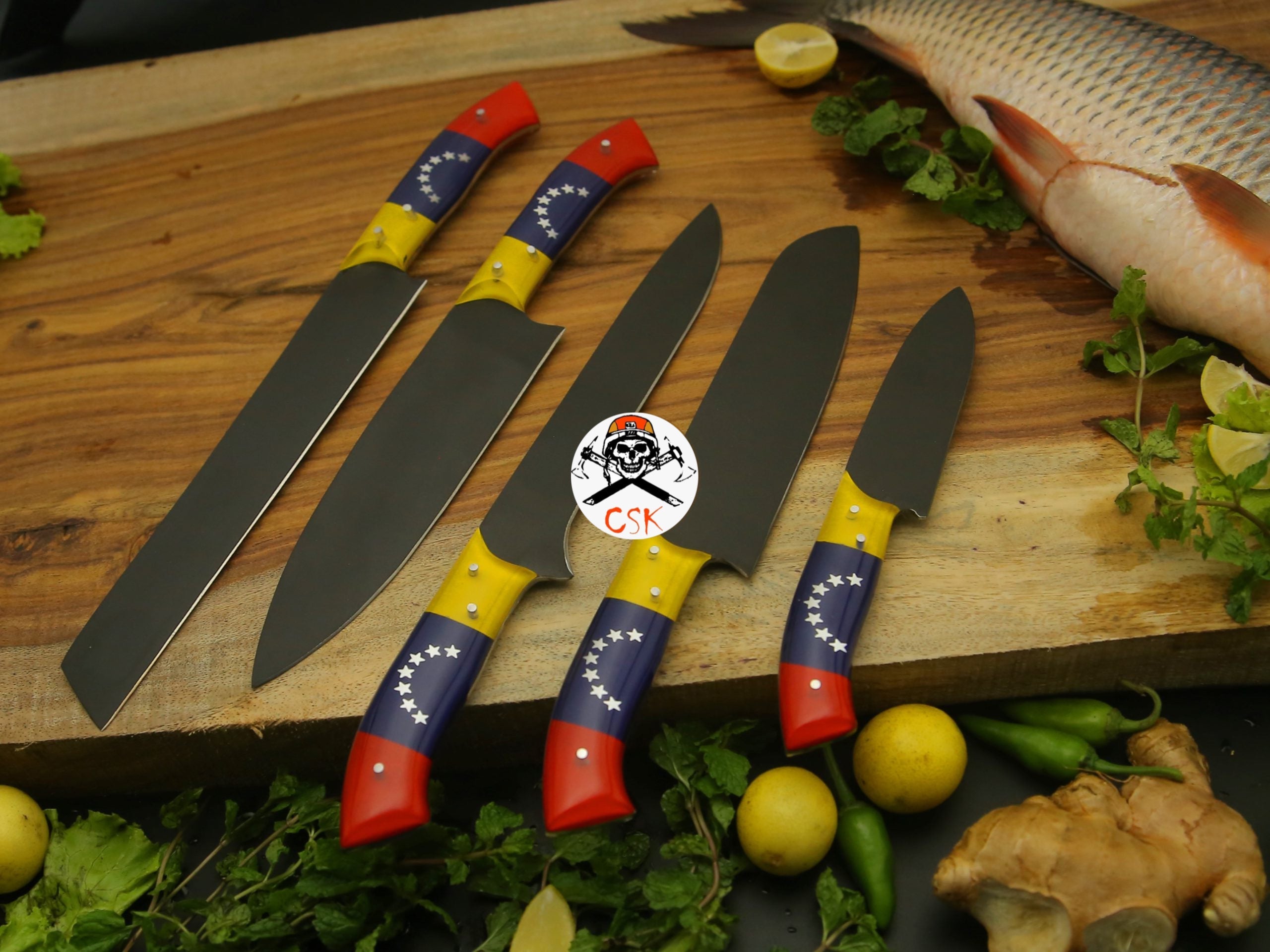 Black Powdered Venezuela Flag Handle Knives - PhishStones Products
