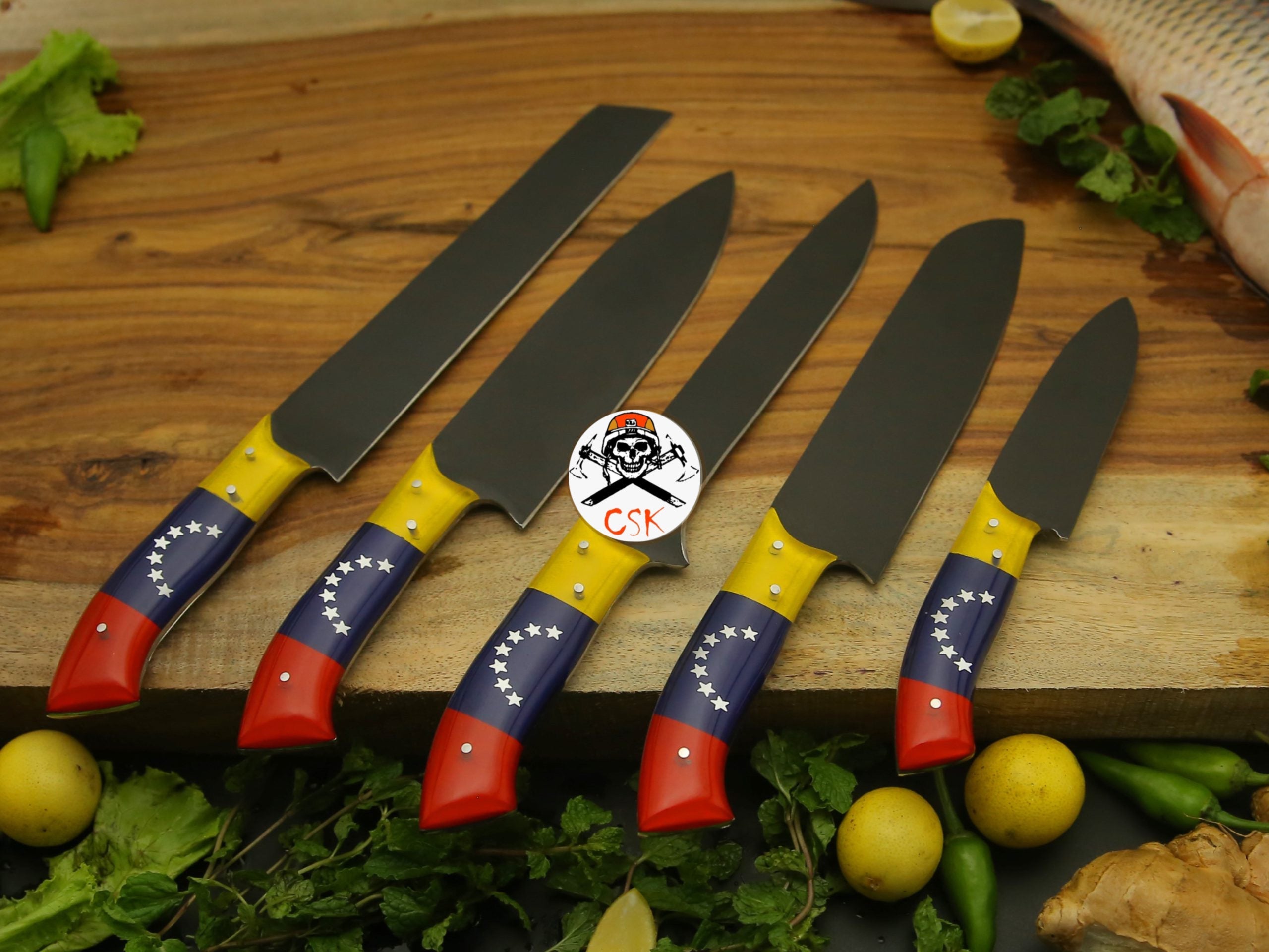 Black Powdered Venezuela Flag Handle Knives - PhishStones Products