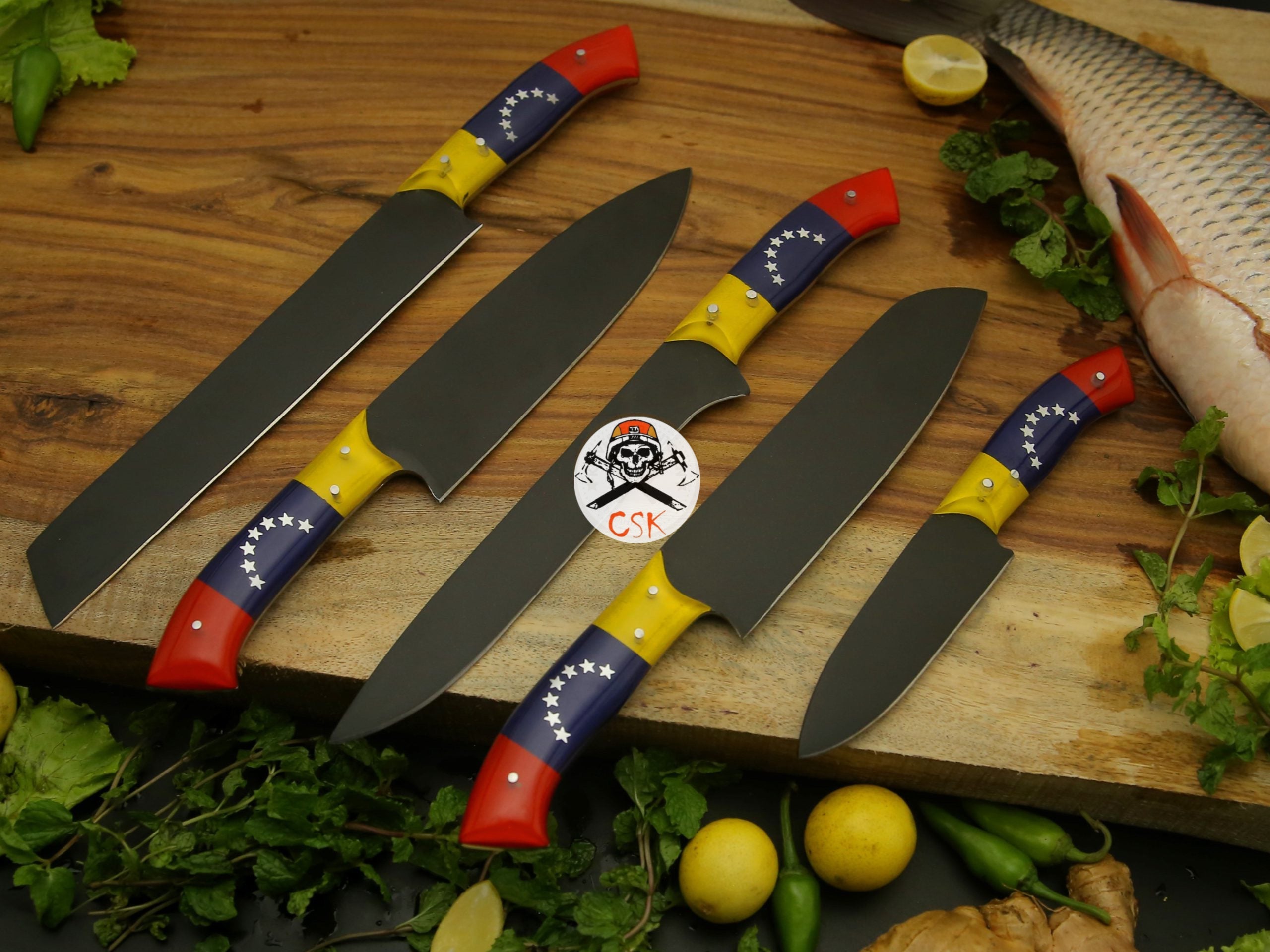 Black Powdered Venezuela Flag Handle Knives - PhishStones Products