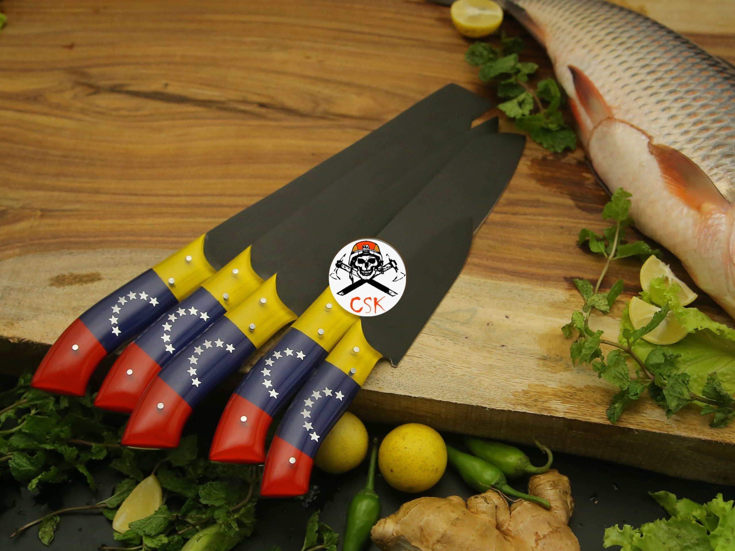 Black Powdered Venezuela Flag Handle Knives - PhishStones Products