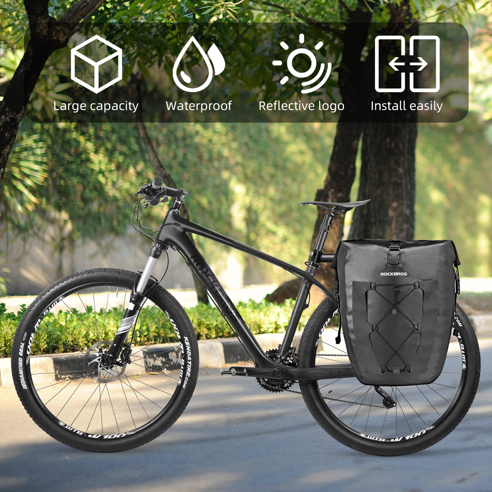 ROCKBROS Waterproof 27L Large Capacity Bike Rear Rack Bicycle Pannier Bag Waterproof