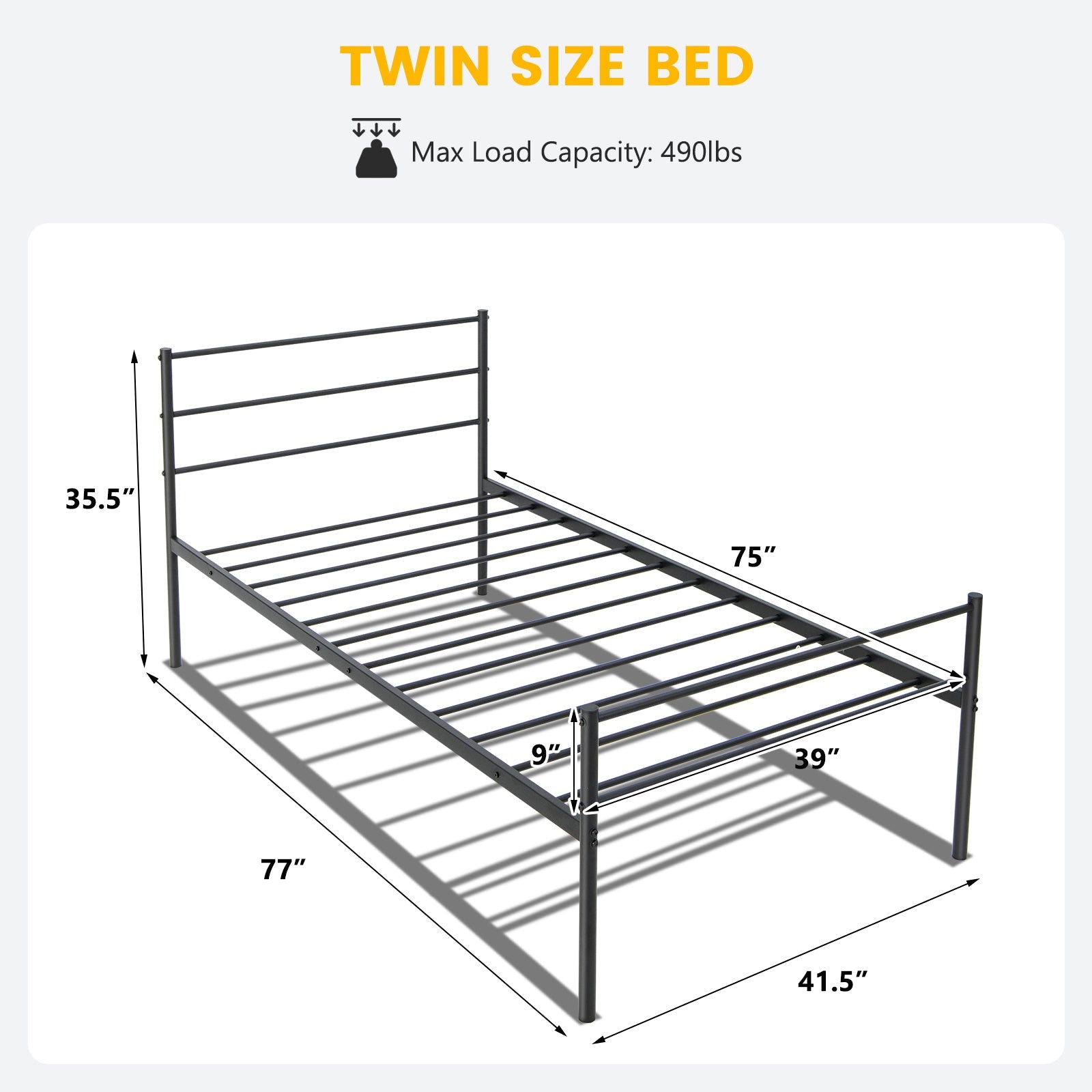 Twin Size Metal Bed Frame Platform with Headboard