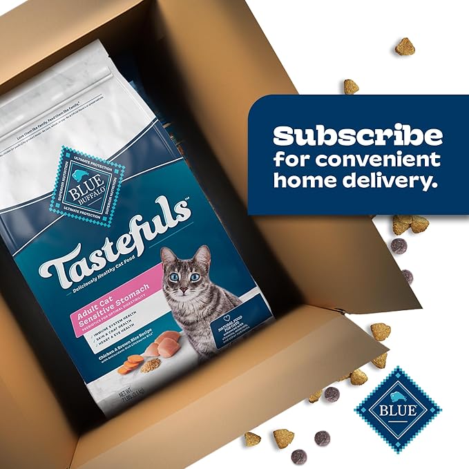Blue Buffalo Tastefuls Adult Dry Cat Food Sensitive Stomach Formula, Made in the USA with Natural Ingredients, Chicken Recipe, 7 - lb. Bag - PhishStones Products