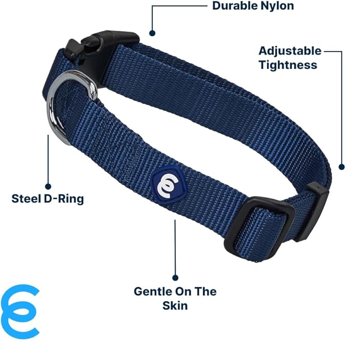 Blueberry Pet Essentials Dog Collar | Adjustable Nylon Dog Collar for Large Dogs | Classic True Navy Dog Collars for Small Dogs | Premium Pet Safety & Style with Secure Leash Attachment - PhishStones Products