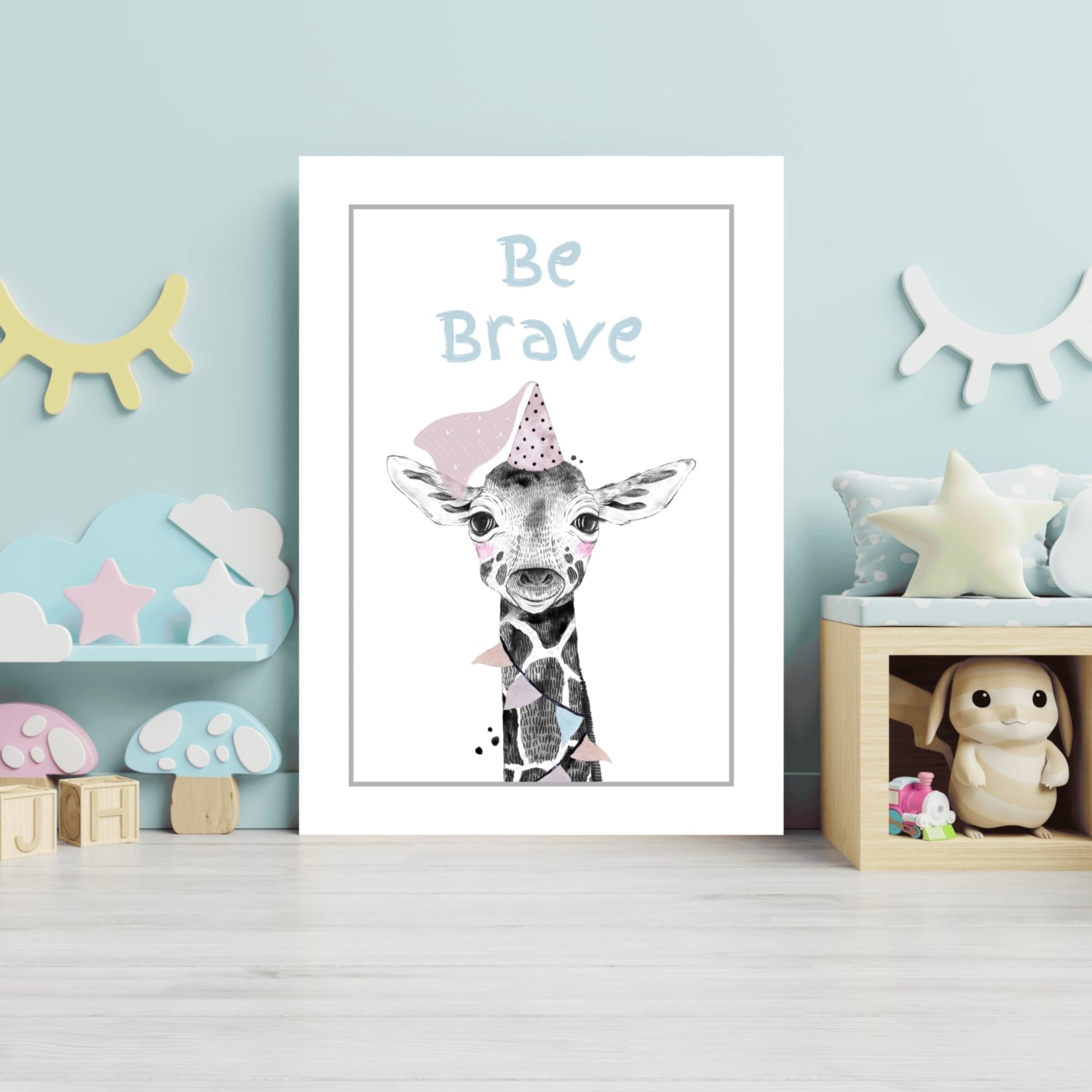 Party Hat Baby Giraffe Be Brave Aluminum Print
