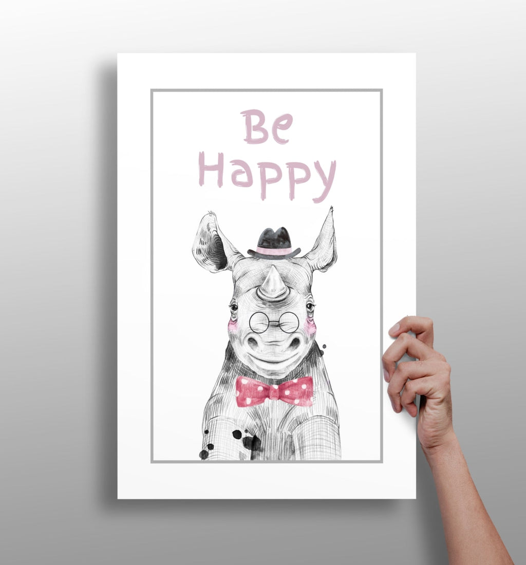 Bow Tie Rhino Be Happy Nursery Aluminum Print