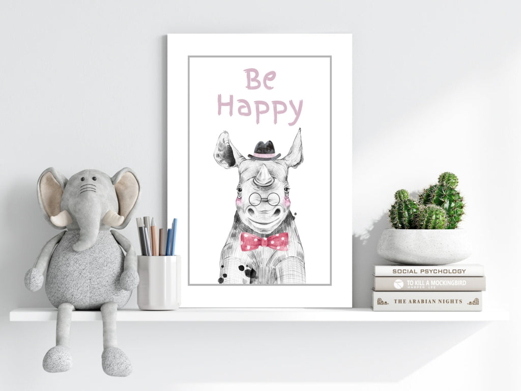 Bow Tie Rhino Be Happy Nursery Aluminum Print