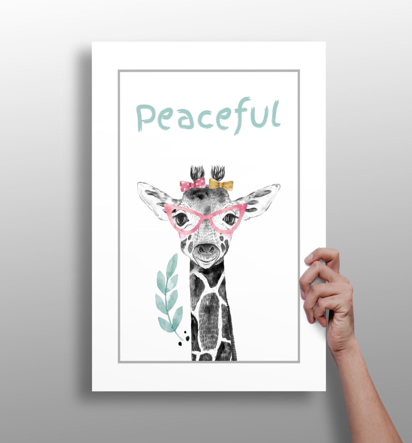 Pink Glasses Giraffe Peaceful Typography Aluminum Print