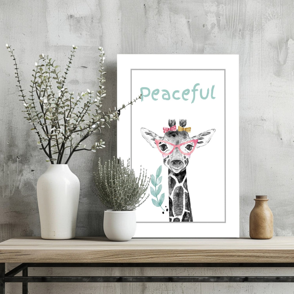 Pink Glasses Giraffe Peaceful Typography Aluminum Print