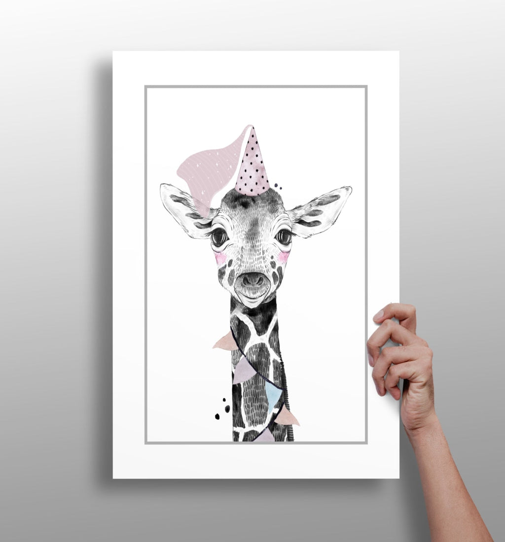 Party Hat Baby Giraffe Sketch Aluminum Print