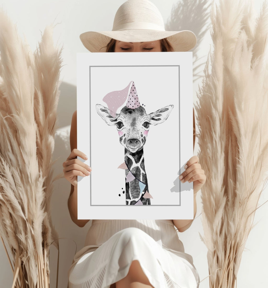 Party Hat Baby Giraffe Sketch Aluminum Print