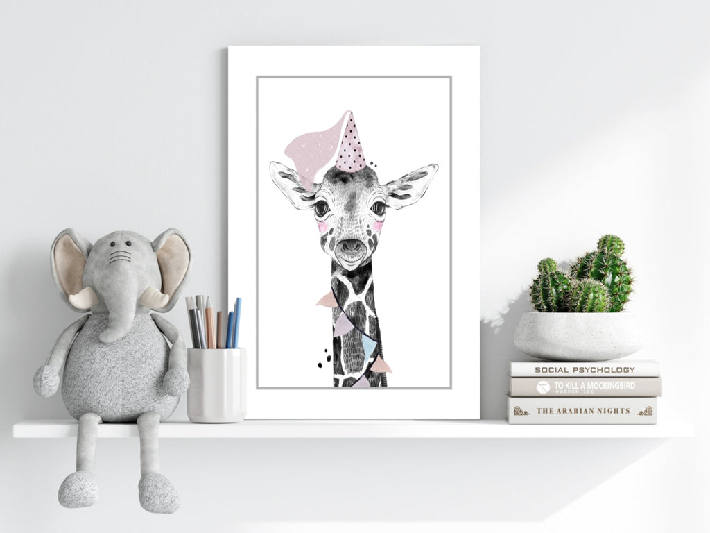 Party Hat Baby Giraffe Sketch Aluminum Print