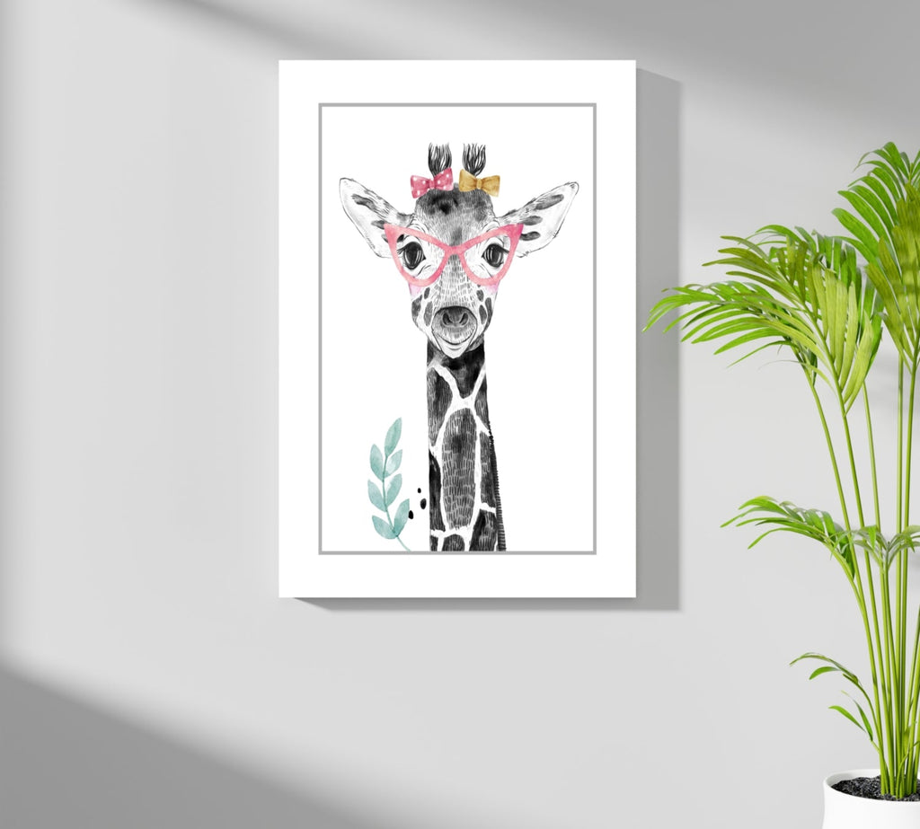 Pink Glasses Baby Giraffe Sketch Aluminum Print